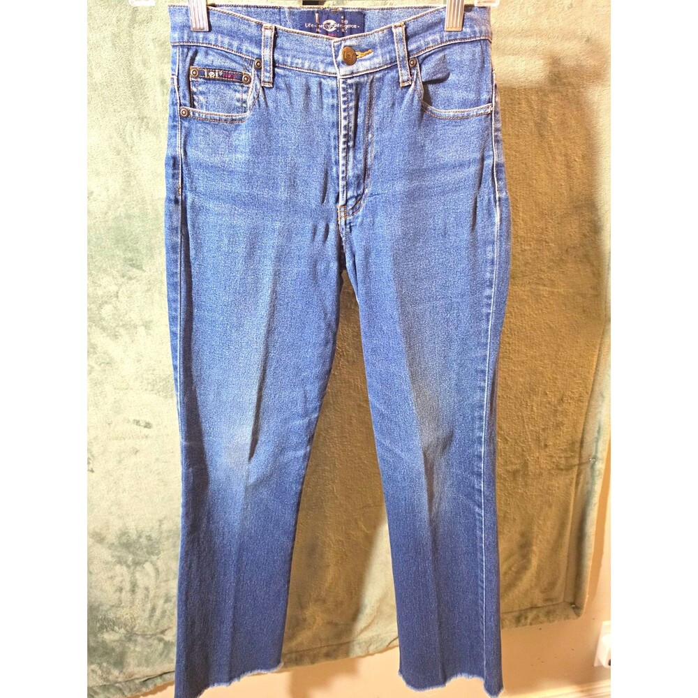L.E.I. Women's Bootcut Jeans Size 3 Medium Wash Stretch Raw Hem Denim